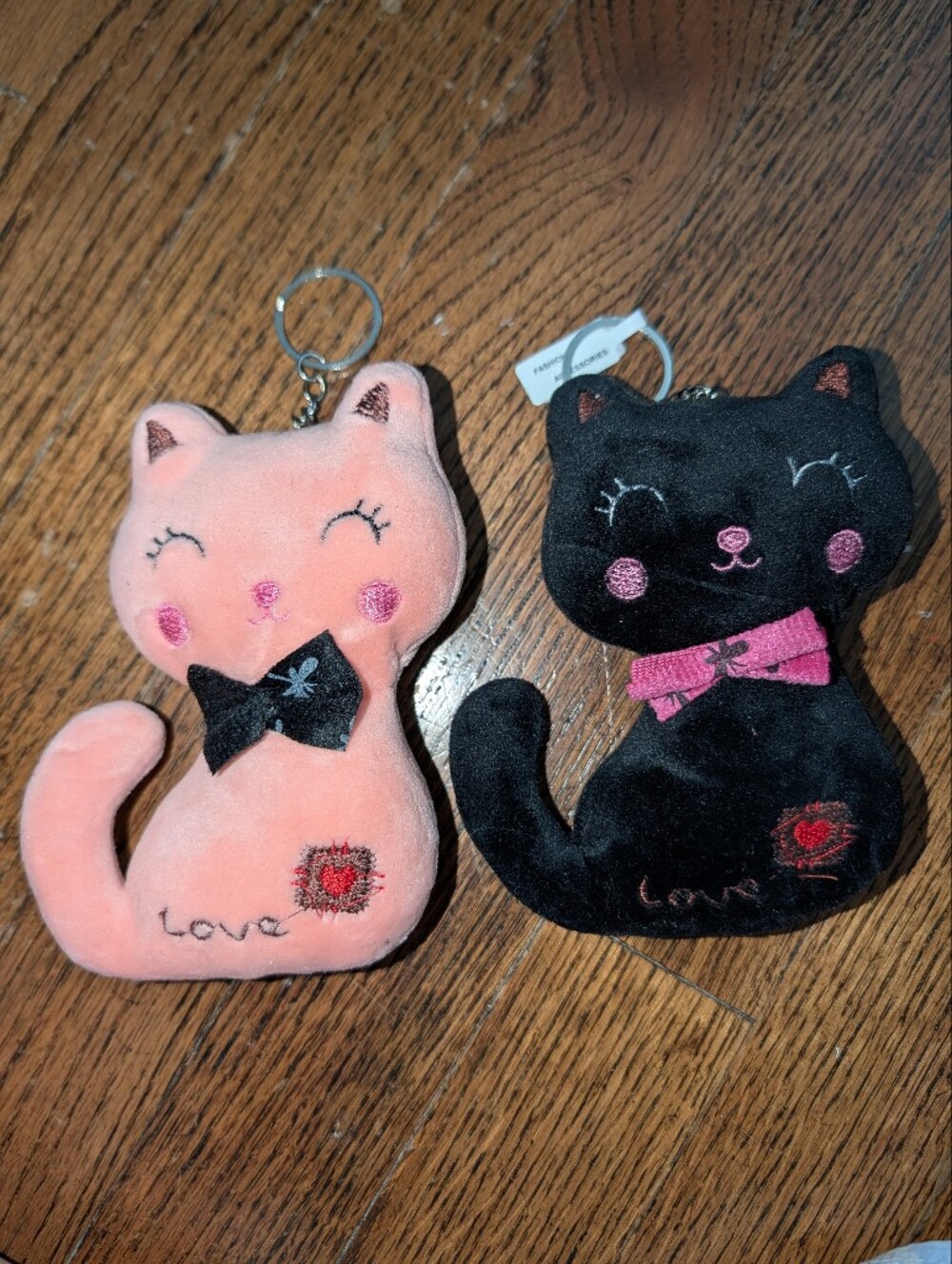 Cute Cat Plush Keychain Pair - Pink & Black
